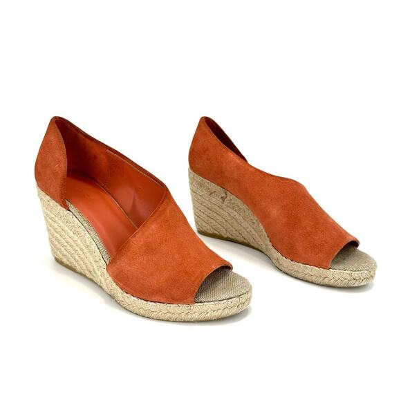 Vince Sonora Orange Suede Wedge Sandal Size 8 Espadrille Platform Open Toe Comfy - Picture 13 of 14